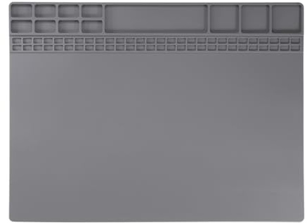sourcing map Soldering Mat 15.8x11.8 Silicone Magnetic Soldering Repair Mat Heat Resistant Electronics Work Mat for BGA Soldering Gun Workbench Cellphone Computer Electronics Repair, Gray