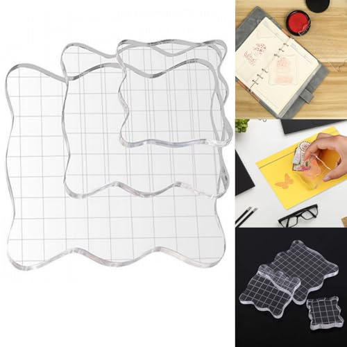 Zwenjuan Blocchi per Timbri Trasparenti,3 Pezzi Blocco Timbro Acrilico Blocchi acrilici per timbri,5/7/10 cm Blocchi di Francobolli Decorativi,per Fai-da-Te Artigianato Scrapbooking Album