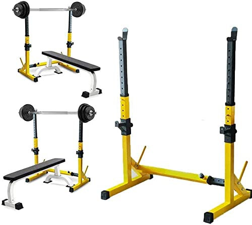 KHYTEBV Verstellbarer Squat Rack Gewichtstisch Home Bankdrücken Hantelbank Langhantelständer Fitness-Übungsset Bankdrücken Kurzhantelständer