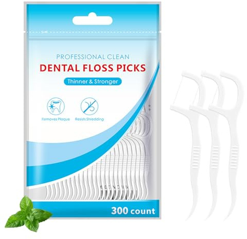 300 Dental Floss Picks, 2 in 1 Toothpicks & Dental Floss Sticks, Disposable Flossing Picks for Teeth Cleaning, Portable Interdental Floss Sticks for Plaque Removal