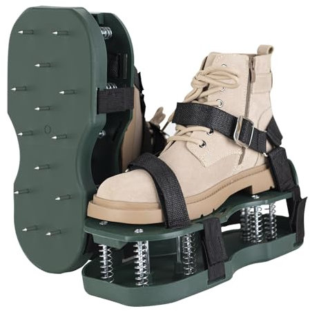 DUCHIFAD Lawn Aerator Shoes with Spring Base Grass Aeration Air Tool Soil Aerator Adjustable Straps Automatic Cleaning of Dirt Aeration Shoes for Aerating Yard Patio Garden Heavy Duty Spiked