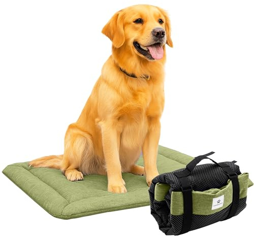 Wanderpfote Hundedecke für Unterwegs, 90 x 60cm – Waschbar, Orthopädisch, Wasserdicht – Hochwertiges Design – Hundedecke Outdoor, Hundematte Auto (Grün, Größe L)
