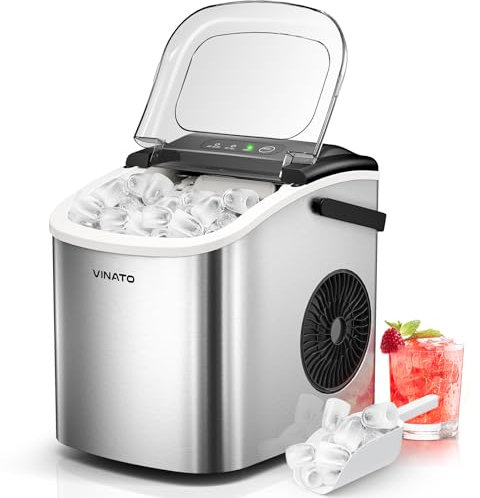 VINATO Maquina de Hielo, Maquina de Hacer Hielo, 9 Cubitos de Hielo en Sólo 6-8 Minutos, Ice Maker 15kg/24h, Portátil Maquina de Hielo para Casa, Cocina, Oficina, Fiesta, Camping