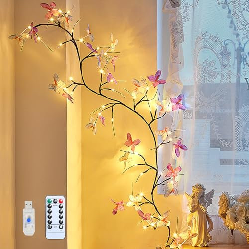 Xevinas DIY Lichterzweige, 1,5 M Äste Und Zweige Deko Frühlingsdeko 8 Leuchtmodi Mit Timer, 36 Leds, Lichterkette Innen Wanddeko Stromversorgung Über USB Deko Frühling Innen (A)