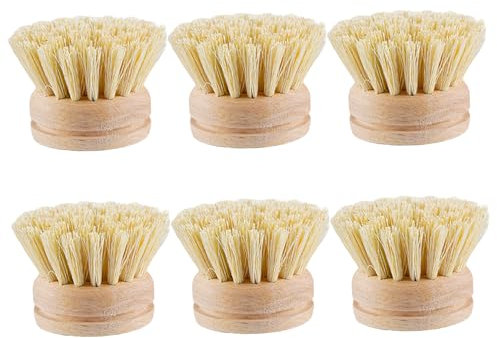 6Pcs Dish Brush Replacement Head, 2x2 Sisal Dish Scrub Brush Replacement Head, Wooden Round Cleaning for Pot, Pan, Tray