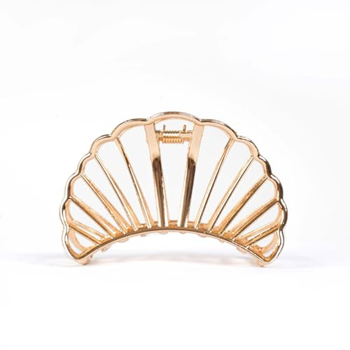 MinoCino Goldene Haarklammer in Muschelform, Große Metall-Haarspange für Damen, Elegant & Minimalistisch, Für Party, Hochzeit, Alltag
