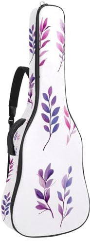 Gitarrentasche mit Blumen Elementen, grüne Blätter, 1 cm dicke Polsterung, wasserdichter Gitarrenkoffer, Rucksack mit doppelt verstellbarem Schultergurt für 101,6-106,7 cm Gitarre, Mehrfarbig 02