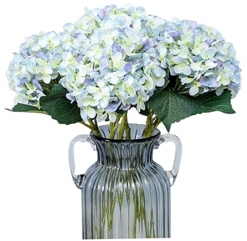 fkngcp 4 PCS Hortensia Bleu Fleurs artificielles 22 '' Fleurs d'hortensia Artificielle en Tissu avec exquise ne détaillant Pas d'arrosage Faux pour la décoration et la Photographie de la Maison