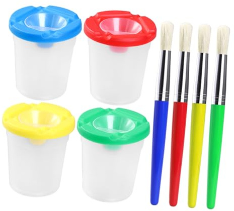 FUNNETOYU Colors Boy Girl's Painting Brush Paint Cup Set Easy Paint Brushes for Boys and Girls and Childrens Plastic Cups for Art Activities