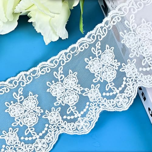 MSLSOZ Ribete de encaje blanco de 9,5 cm de ancho, bordado no elástico, adecuado para vestidos de novia, regalos y adornos de fiesta, manualidades