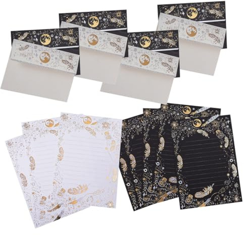 JEWEDECO Hochwertiges Briefpapier und Umschläge Set mit Edlem Heißpräge design Umschläge und Liniertem Schreibpapier für Persönliche Briefe und Notizen (Zufällige Stile)