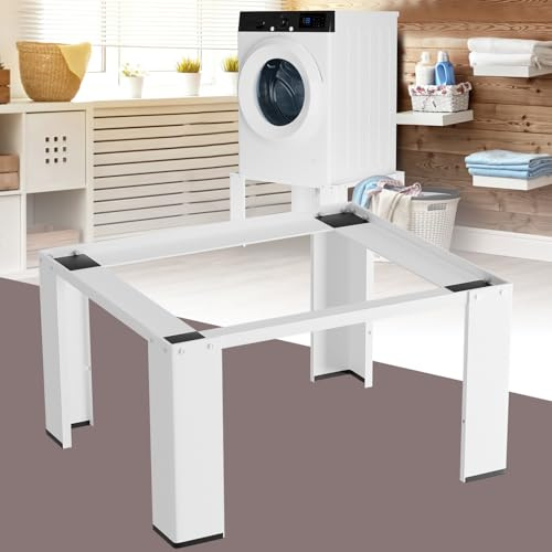 Hebitod Tvättmaskinsunderrede 63 x 54 x 32 cm, stabil stålram 100 kg, halkskydd och antivibrationer, vit bas för tvättmaskin/torktumlare