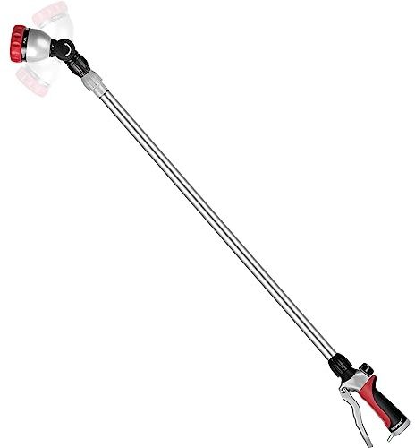 Restmo Teleskop GießStab Metall, Gartenbrause Lang Mit Stiel | 92-152 Cm Giesstab Mit 180° Schwenkbaren Kopf, 7 SprüHmustern, Durchflusskontrolle, Zum Blumenampeln und Sträucher, Rot