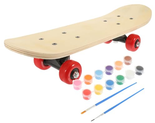 Gatuida Selbstgemacht Skateboard Satz Kinder 43cm Malbares Leer Skateboarddeck Holz mit Farbe Kreatives Kunstspielzeug für Jungen Teenager Geschenk Zufällige Farbe