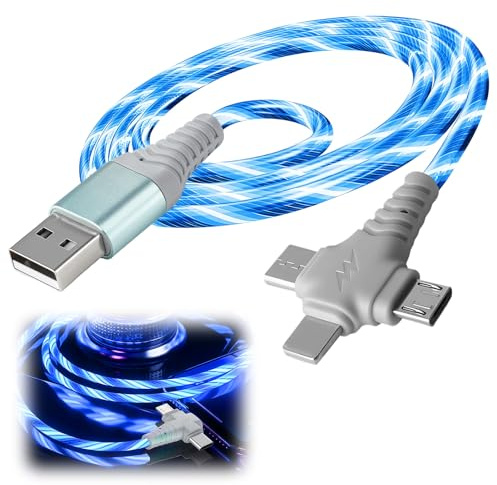 Aihoom 3 in 1 Multi Charging Cable, 2m Fast Charger Cord with Lightning, USB C & Micro USB, Light-Up Durable Multi Charger, Anti-Tangle Durable Data Cable for iPhone, Samsung, Huawei, Android Devices
