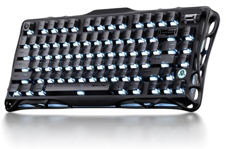 GravaStar Mercury K1 75% Wireless Mechanical Keyboard, Aluminum Alloy Gaming Keyboard with Knob, Hot Swappable, Linear Switches, Transparent Keycaps, RGB Backlit, 2.4GHz/BT5.0/USB for PC Gaming