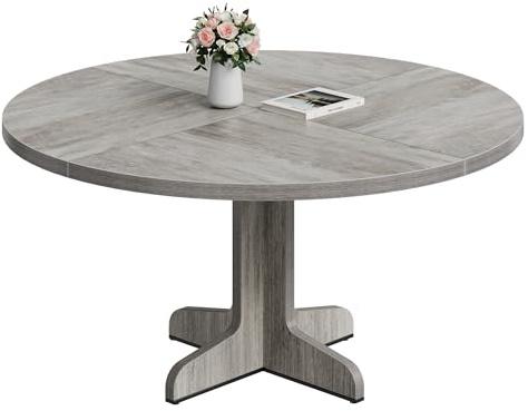 Esstisch Rund 120 cm, Holztisch Küchentisch 4-6 Personen, Grau