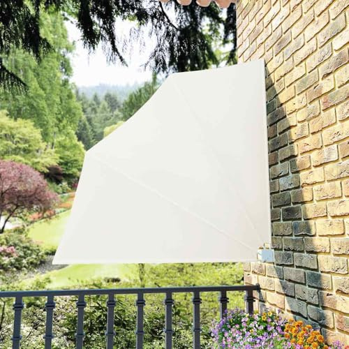 Nqyjm Faltbarer Balkonfächer Creme 140x140 cm Windschutz Seitenzugmarkise, Sichtschutz Sonnenschutz Markise für Balkon, Terrasse, Garten