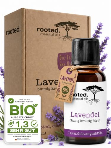 rooted.® BIO Lavendelöl 30ml [100% NATURREIN] - Echter Lavendel - Lavandula angustifolia - Ätherisches Öl für Aromatherapie, Duftlampe, Diffusoren, Raumduft, Duftkerzen und -Seifen