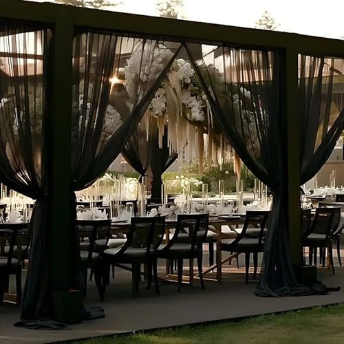 YIGOOWN Hochzeitsbogen Querbehang Gardine 1.6×8M Tüll Tüllstoff Hochzeits Hintergrund Vorhang Gardinen Dekostoff für Fotowand Hintergrund, Zeremonie, Party, Hochzeit Deko(Schwarz)