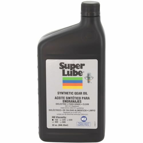 Super Lube Synthetic Gear Oil - Heavy Duty Synthetic Machinery Oil for Truck & Auto Maintenance - NSF H1 Food Grade Gear Lubricant - ISO 150 - Translucent Amber - Bottle - 1 qt (54100)
