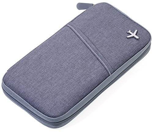 TROIKA SAFE FLIGHT - TRV20/GY - Etui für Reisedokumente - mit Ausleseschutzfolie (für RFID-Chips) - Reißverschluss - 12 Innenfächer - Stiftschlaufe - Polyester - grau/orange