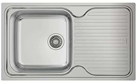 Teka Fregadero con Escurridor de 1 Cubeta en Acero Inoxidable 18/10, Válvula Canasta, Profundidad 190 mm, para Mueble de 50 cm, Modelo CLASSIC 1B 1D