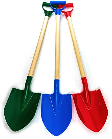 Matty's Toy Stop 31 Heavy Duty Wooden Kids Sand Shovels with Plastic Spade & Handle (Red, Blue & Green) Complete Gift Set Bundle - 3 Pack