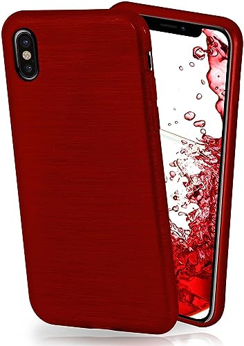 moex Coque très Fine en Silicone Compatible avec Apple iPhone X/iPhone XS | Style Aluminium brossé, Rouge Bordeaux
