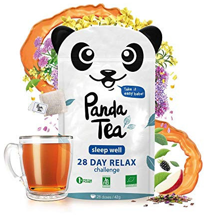 Panda Tea Infusion Sleep Well | Infusion Zen Tisane Sommeil Rooibos | | Parfait pour la détox estivale et rester hydraté | Ingrédients biologique | 28 Sachets Coton Mousseline Bio | Nuit tranquille