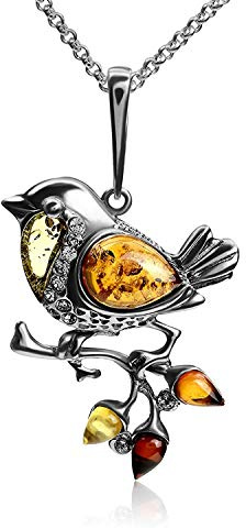 Ian and Valeri Co. Amber Sterling Silver Sparrow Pendant Necklace Chain 18 Inches