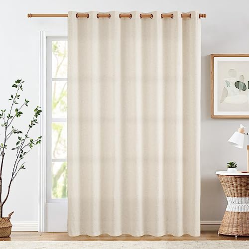 Extra Wide 100 Inch Linen Curtain for Living Room Divider Light Filtering Semi Sheer Grommet Patio Curtain for Sliding Door Natural Beige Coastal Decor Sunroom Floor to Ceiling Window Panel 100x84