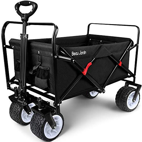 Beau Jardin XXL Chariot de Jardin Pliable - 300L 250kg Charge Maxi, Roues Tout-Terrain 16cm & Poignée Réglable, pour Plage/Camping/Jardin (Noir)