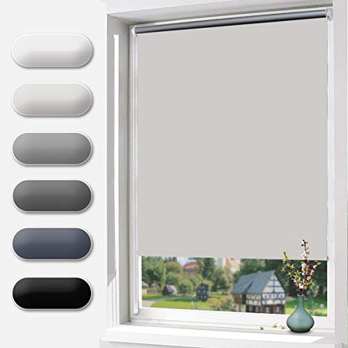 Allesin Verdunklungsrollo ohne Bohren, Verdunkelungsrollo Klemmfix, Beige 45 x 130 cm, Thermorollo Hitzeschutz, Rollo Verdunklung Wandmontage, Klemmrollos lichtundurchlässig für Fenster