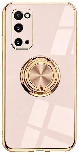 Mobiltelefonskal för Samsung Galaxy S20 – ultratunt TPU-silikonfodral med 360° ringhållare, magnetisk bilhållare, stötsäkert skyddsfodral, roséguld