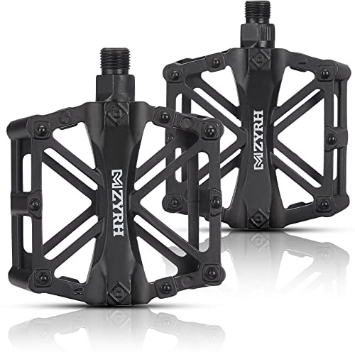 KEMIMOTO Mountain Bike Pedals MTB Bicycle Flat Pedals, 9/16'' CNC Aluminum Durable Sealed Bearings for Most Bikes BMX MTB Enduro Downhill Trail (Two Pack) (Black)