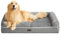 Feandrea Orthopädisches Hundebett, Hundekissen, Hundekorb, weiche Polsterung, Hundesofa, erhöhte Ränder, Bezug abnehmbar und waschbar, 106 x 80 x 20 cm, rutschfeste Unterseite, hellgrau PGW077G02