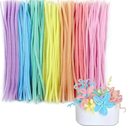 Lawen Creative Pfeifenreiniger in 7 Macaron-Farben, DIY Basteln Cartoon-Chenilledraht 6 mm X 30 cm (200 Macaron)