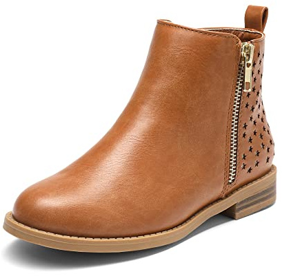 DREAM PAIRS Bottines Fille Confortables Chaussures Courtes à Enfiler avec Fermeture Éclair Antidérapantes pour Automne Hiver,Size 32,Tan/PU,SDBO2221K