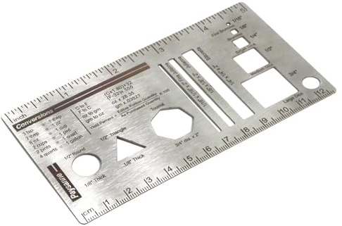 UPTTHOW Regla de cocina, acero inoxidable, mini plantilla de corte, medición de cocción para alimentos, hornear, tabla de conversión para principiantes y chef (5 x 3 pulgadas)