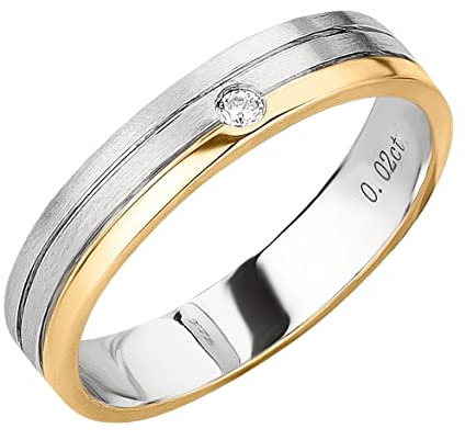 Ardeo Aurum Damenring Trauring 375 Gold Bicolor Gelbgold-Weißgold 0,02 ct Diamant Brillant 4 mm Breite Ehering Verlobungsring Modell 186 Größe 60