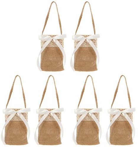 Abaodam 6pcs Burlap Candy Basket Wedding Storage Bag Beautiful Candy Storage Basket for Banquet for Wedding and Flower Girl