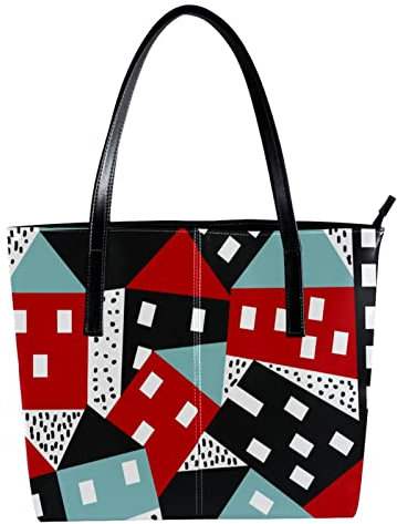 Schultertasche, leicht, lässig, Schultasche, Lehrertasche, Handtasche, Geldbörse, abstraktes Cartoon-Muster, buntes Hausmuster, Mehrfarbig