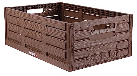 Scatola pieghevole robusta con design in legno, 60 x 40 x 21,8 cm (lunghezza x larghezza x altezza). Cesto per la spesa impilabile e pieghevole, 45 litri, contenitore pieghevole robusto per frutta e