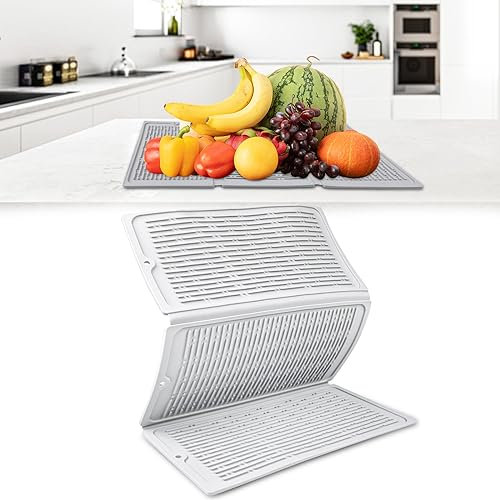 Magrimaxio Tappetino Scolapiatti Silicone, 50 x 35 cm Pieghevole Lavello Cucina, Grigio Tappetino per Lavandino Cucina, Tappeto Scolapiatti Cucina, Tappetino Scolapiatti Cucina Antiscivolo Lavabile