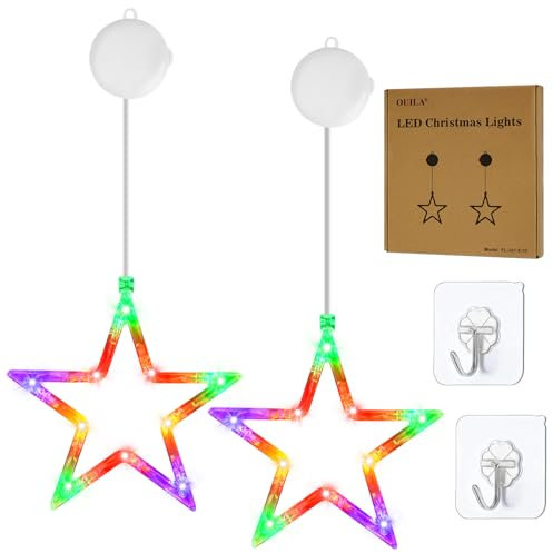 OUILA RGB LED Sterne Weihnachtsbeleuchtung Bunt, LED Weihnachtslichterketten Lichter Funkel Weihnachten Lichterkette mit Saugnäpfe Batteriebetrieb Timer Weihnachtsstern für Weihnachten Deko (RGB)