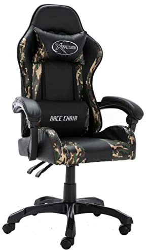 vidaXL Gaming Stuhl Drehbar Höhenverstellbar Chefsessel Schreibtischstuhl Drehstuhl Bürostuhl Racing Sportsitz Computerstuhl Schwarz Tarnmuster Kunstleder