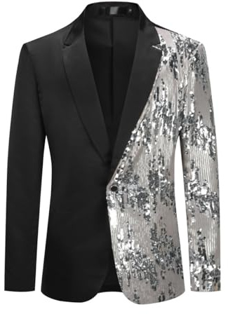 Allthemen Blazer Homme à Paillettes Casual Veste de Smoking Slim Fit Dorés pour Soirée #43 Argenté M