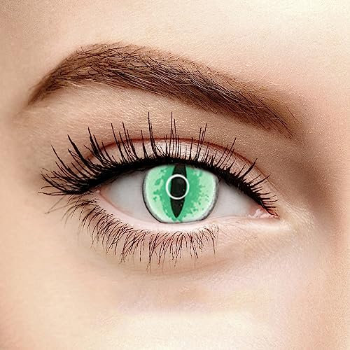 Farbige Feurige Grün Dragon Kontaktlinsen Ohne Stärke mit Gratis Kontaktlinsenbehälter - Stark Deckend und Intensive Farben - Drogon Cosplay Lenses für Halloween Fasching