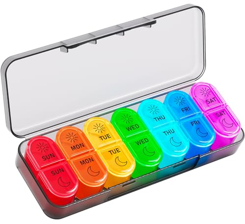 Betife AM PM Pill Organiser 7 Day, Weekly Pill Organiser Box 2 Times a Day | Portable Travel Pill Organiser, Cute, Easy Open, Airtight, Fashion, Dust-Proof, Reusable, Sturdy for Medication, Vitamin